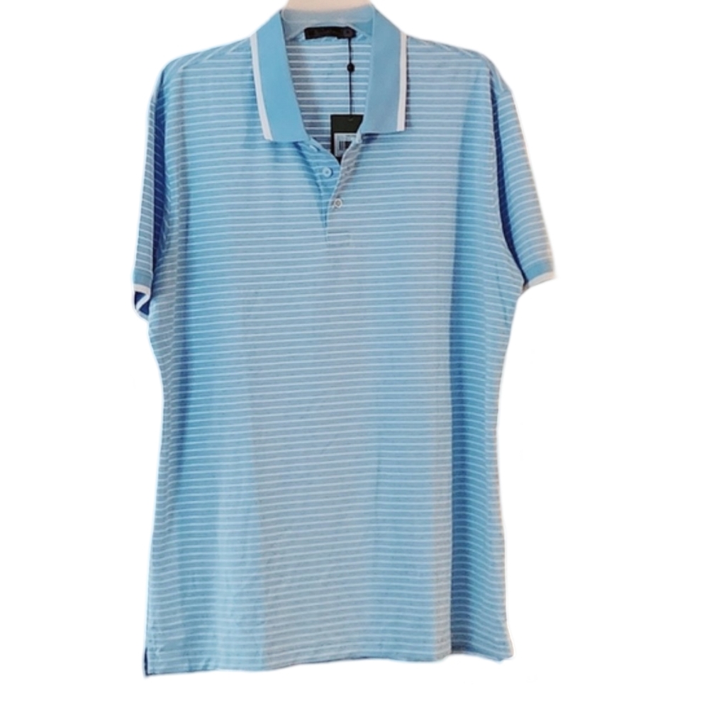 NWT G/Fore Blue and White Striped Polo Shirt‎ Men's Large